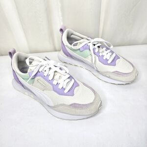 Puma Rider FV Lilac Purple Leather Trim Sneaker Size 8 White Mint